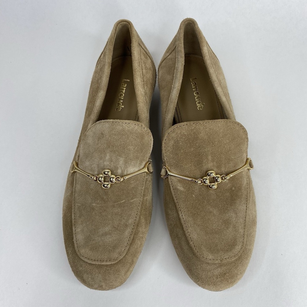 Larroude Suede Katherine Loafers Tan Gold Tone Bit Women's Size 5 Made in Brazil - Picture 8 of 15